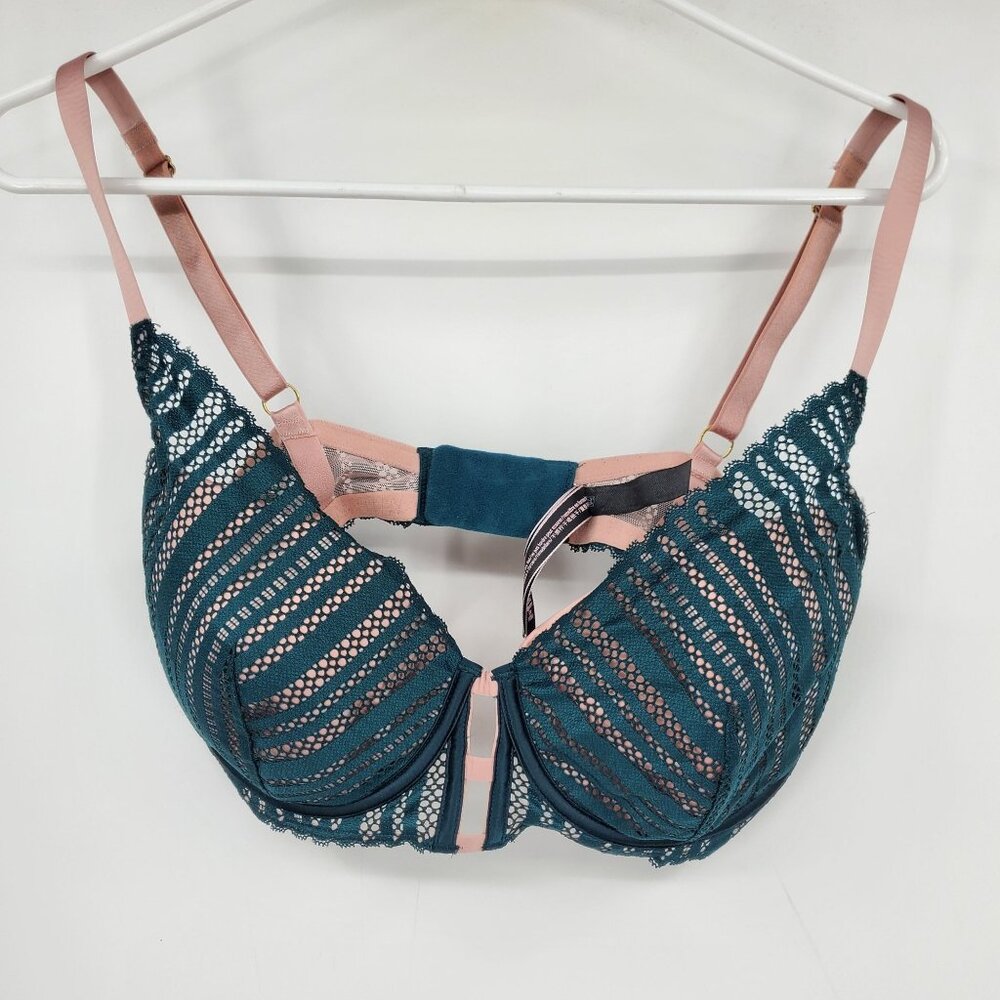 Victoria's Secret Green and‎ Pink Lined Plunge Women's Bra Size 36DD
